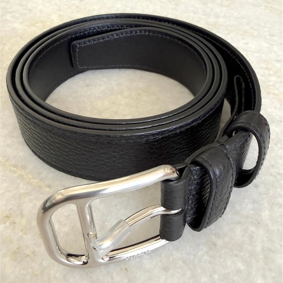 Prada Other - Prada 2CM276 Men's Pebbled Black Leather Belt silver buckle, 110cm